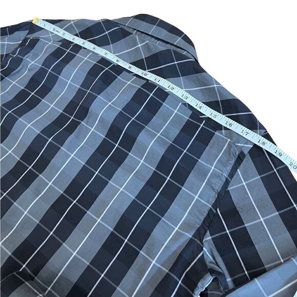 Zara Man plaid button down shirt Navy Grey slim fit size XL - Picture 15 of 16